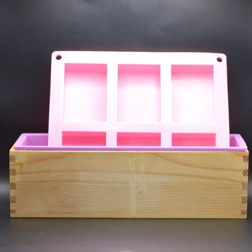 Pink Silicone Soap Mold with Wooden Display Tray